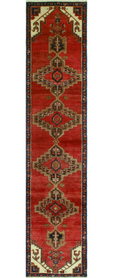 Fine Vintage Distressed Adiy Red/Navy Runner, 2'7 x 12'7