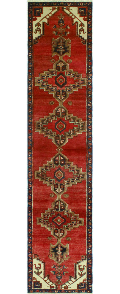 Fine Vintage Distressed Adiy Red/Navy Runner, 2'7 x 12'7