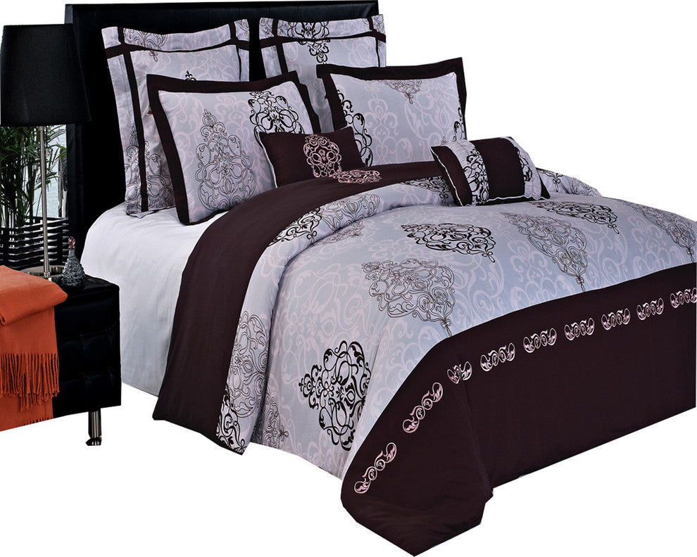 Gizelle 100% Cotton Embroidered 7-Piece Duvet Cover Set, King/Cal King