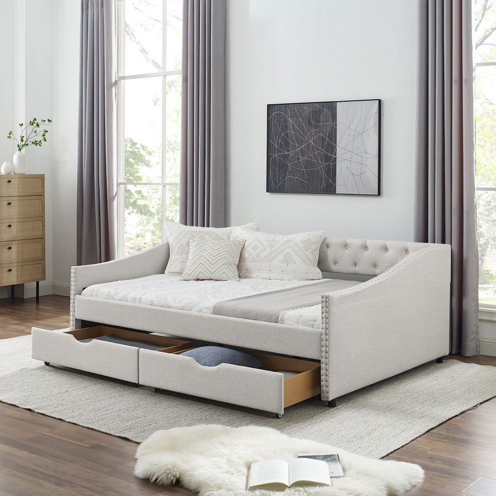 Gewnee Full Size Daybed With Drawers Upholstered Tufted Sofa Bed