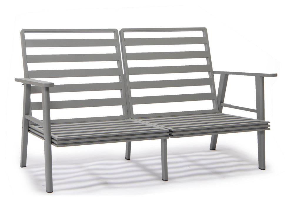 LeisureMod Walbrooke 3-Piece Patio Set With Gray Aluminum Frame and Cushions, Grey
