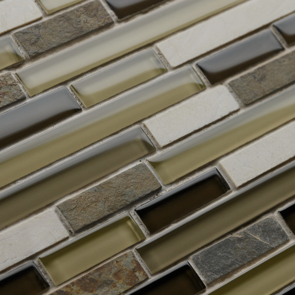 Tessera Piano Glass and Stone Mosaic Wall Tile, Brixton, Nassau