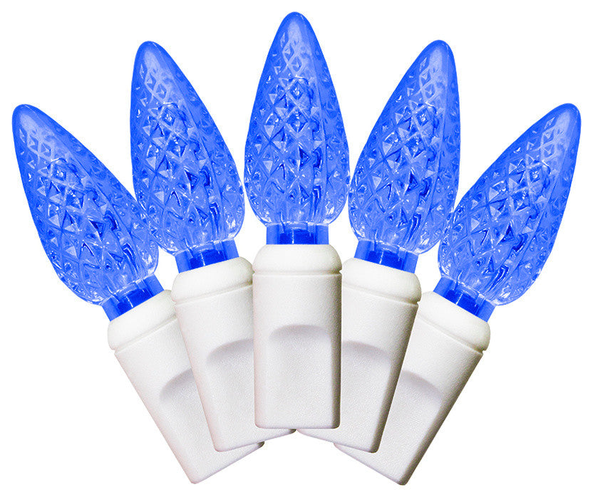 35 C6 Blue LED Lights 4" Spacing On White Wire