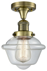 1-Light Oxford 11" Flush Mount, Antique Brass, Glass: Clear