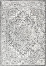Modern Persian Vintage Medallion Light Grey 5' x 8' Area Rug