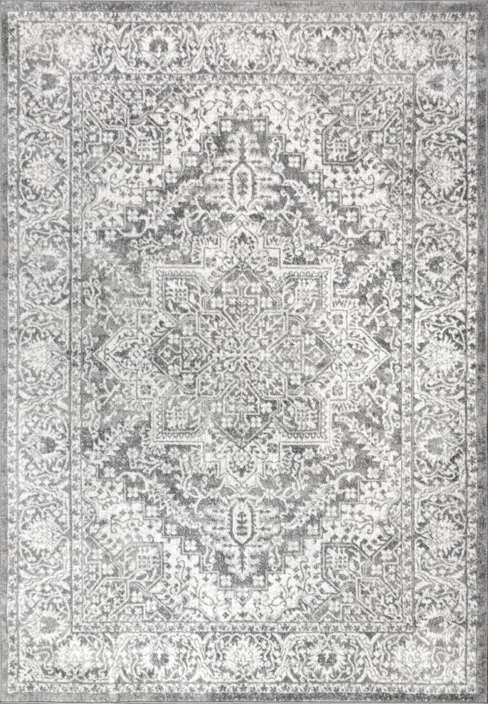 Modern Persian Vintage Medallion Light Grey 5' x 8' Area Rug