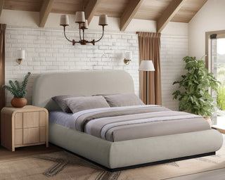 Vaughn Bed, Beige, Full, Chenille Fabric, Black Finish