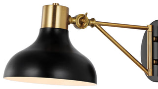 Lynn Swing Arm 1-Light Modern Midcentury Iron USB Charging Port LED Sconce, Blac
