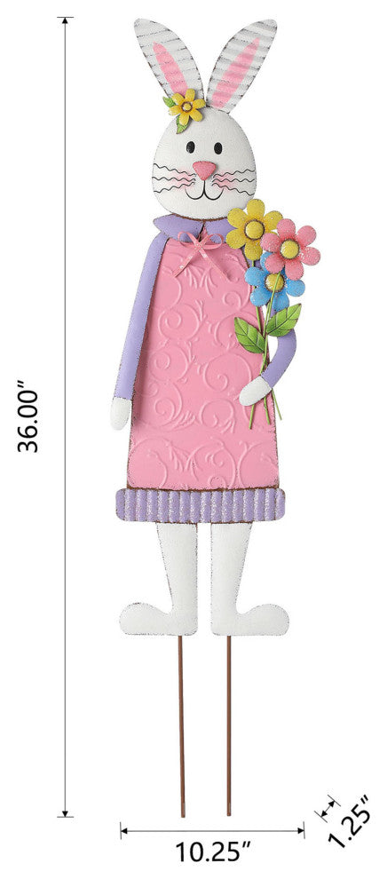 36" Metal Bunny Girl Yard Stake