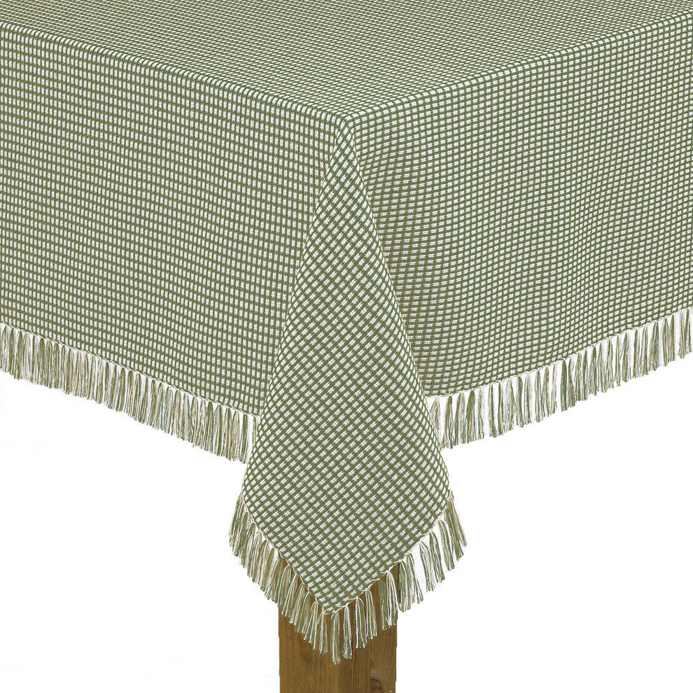 Homespun Fringed 100% Cotton Tablecloth, Sage, 70" Round
