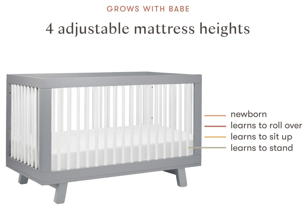 Hudson 3-in-1 Convertible Crib With Toddler Bed Conversion Kit, Grey White