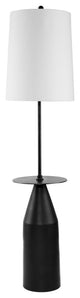 Benzara BM285178 61" Floor Lamp, Round Drum Shade, Aluminum Frame, White, Black