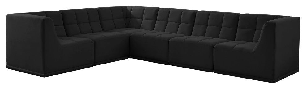 Relax Velvet Upholstered 6-Piece L-Shaped Modular Sectional, Black