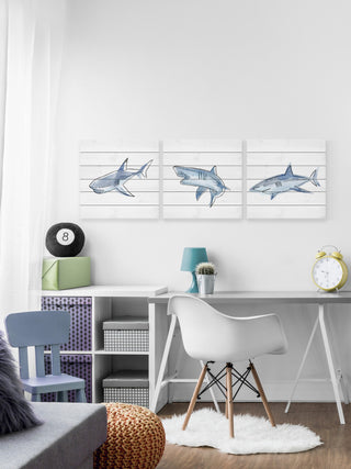 Fiery Sharks Triptych, 3-Piece Set, 12x12 Panels