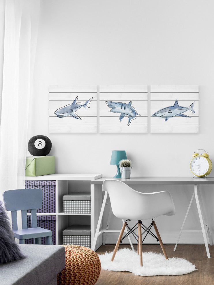 Fiery Sharks Triptych, 3-Piece Set, 12x12 Panels