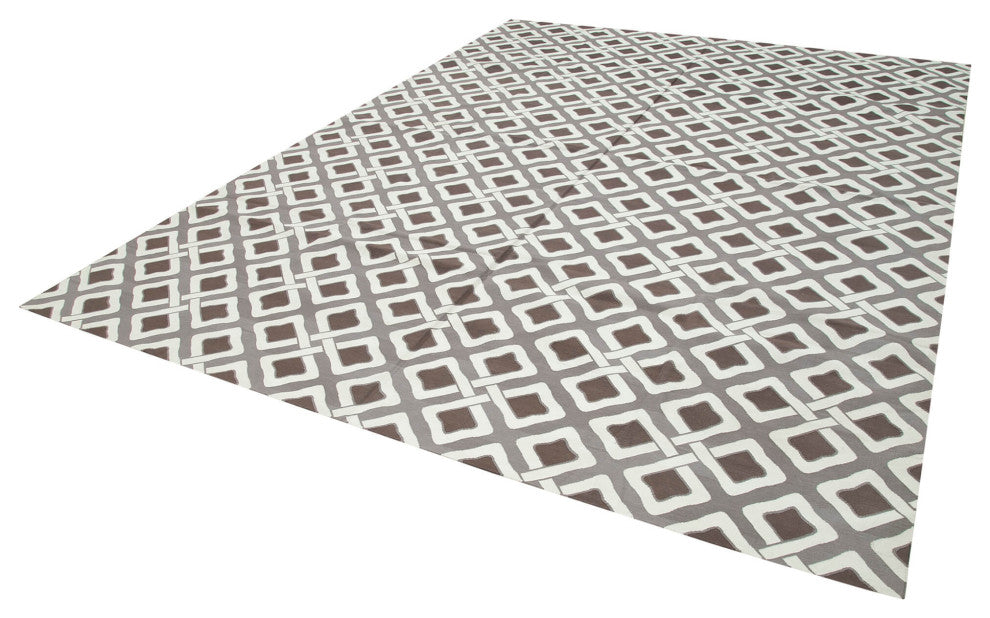 Rug N Carpet - Handmade Wool 9' 0'' x 12' 0'' Geometric Dhurrie Kilim Rug