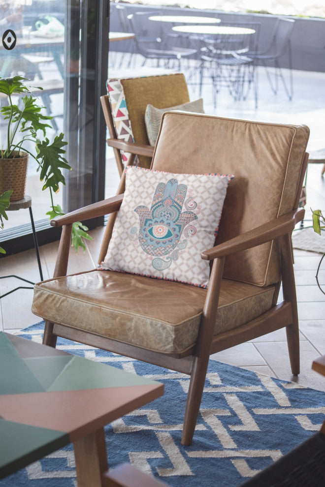 16 Blue Gray Hamsa Boho Suede Throw Pillow