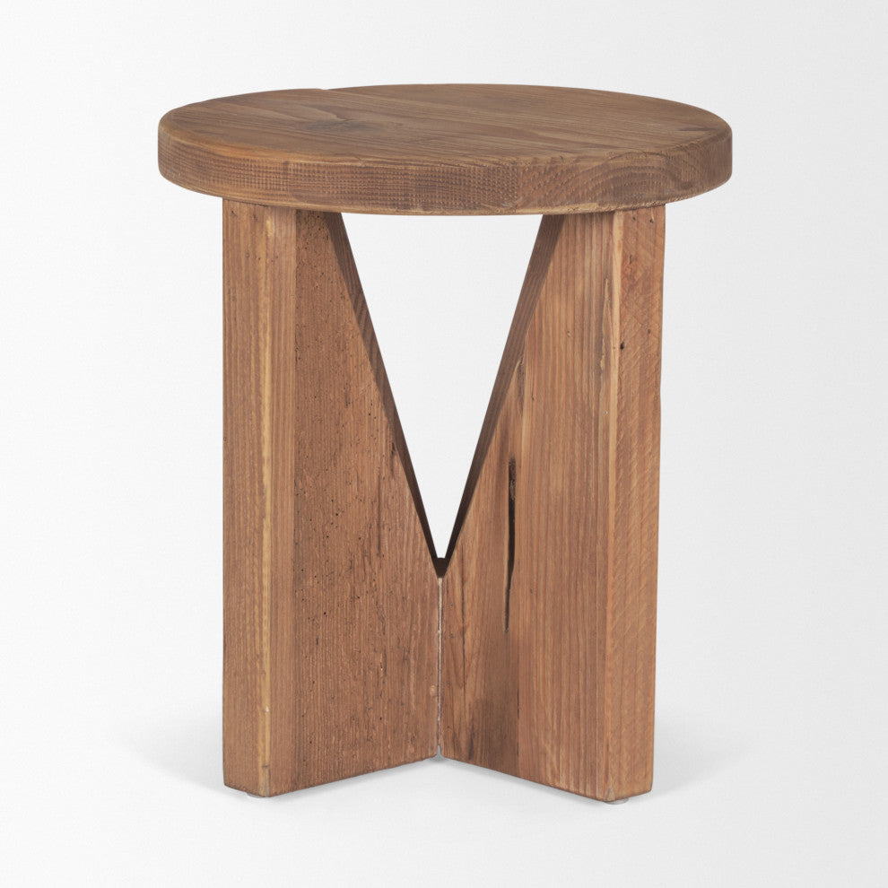 Tahlia Round Natural Brown Wood With Angled Legs Stool