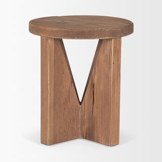 Tahlia Round Natural Brown Wood With Angled Legs Stool