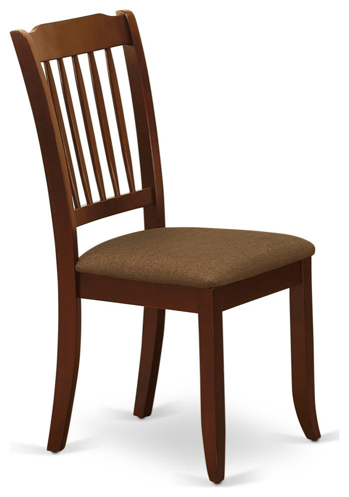 3Pc Dinette Set, Rounded Table, Two Linen Seat Chairs, Mahogany Finish