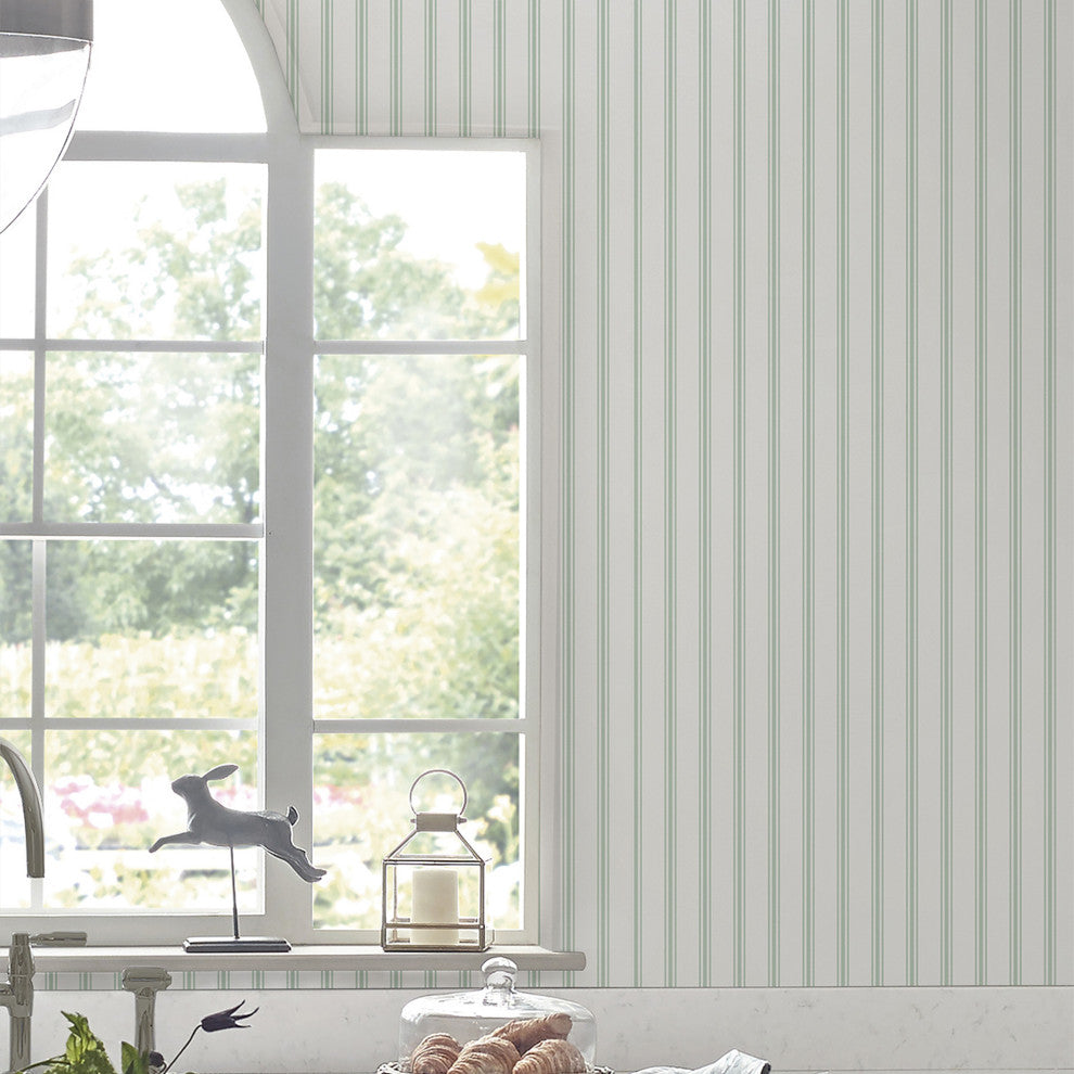 Laura Ashley Farnworth Stripe Sage Green Wallpaper