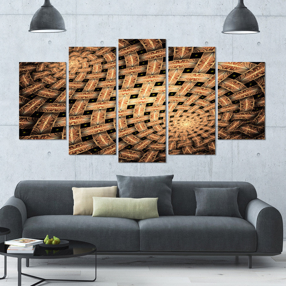 Symmetrical Brown Fractal Flower, Abstract Wall Art Canvas, 60"x32", 5 Panels