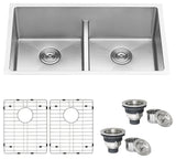 Ruvati RVH7411 32" Low-Divide Tight Radius Double Bowl Kitchen Sink