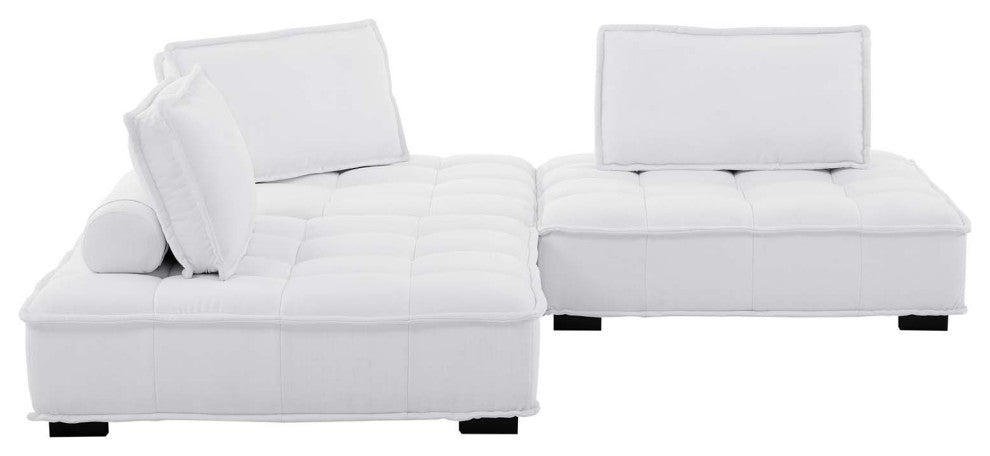 Modular Deep Tufted Sectional Sofa Set, White, Fabric, Modern, Cafe Hospitality