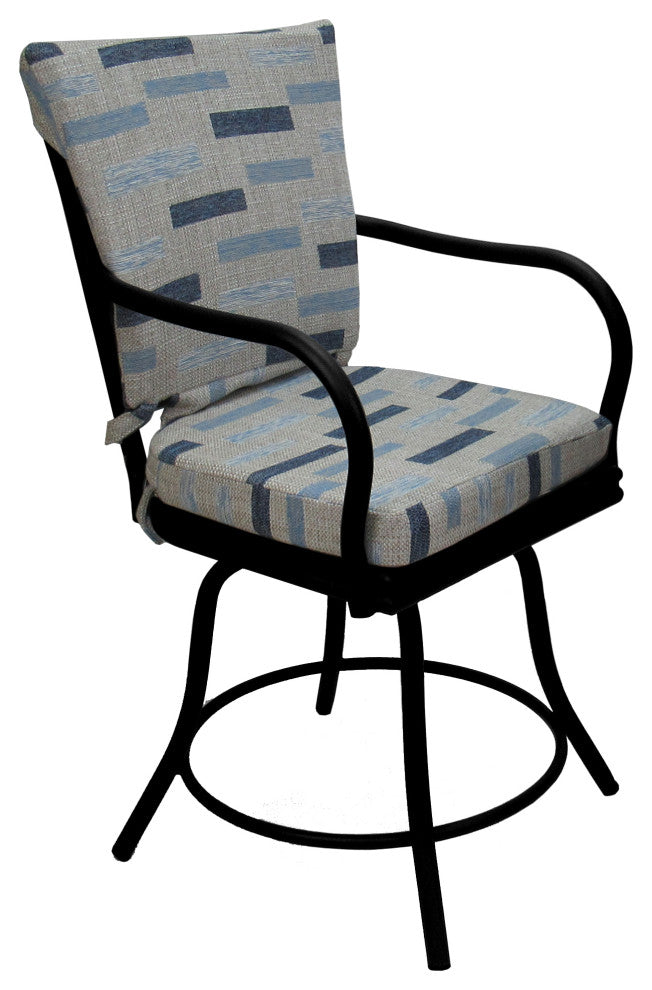 Outdoor/Indoor Patio Swivel Dining Chair Ofir with Arms, B-W Blue Beige - Black