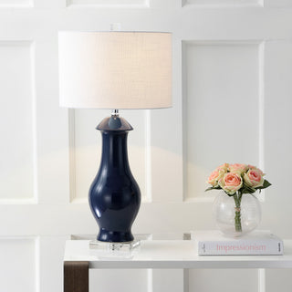 Liberty 31" Ceramic and Crystal Table Lamp, Navy and Clear