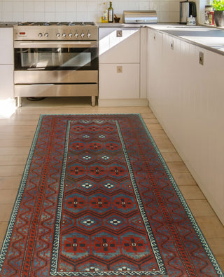 Vintage Distressed Abby Blue/Burgundy Runner, 4'1x9'1