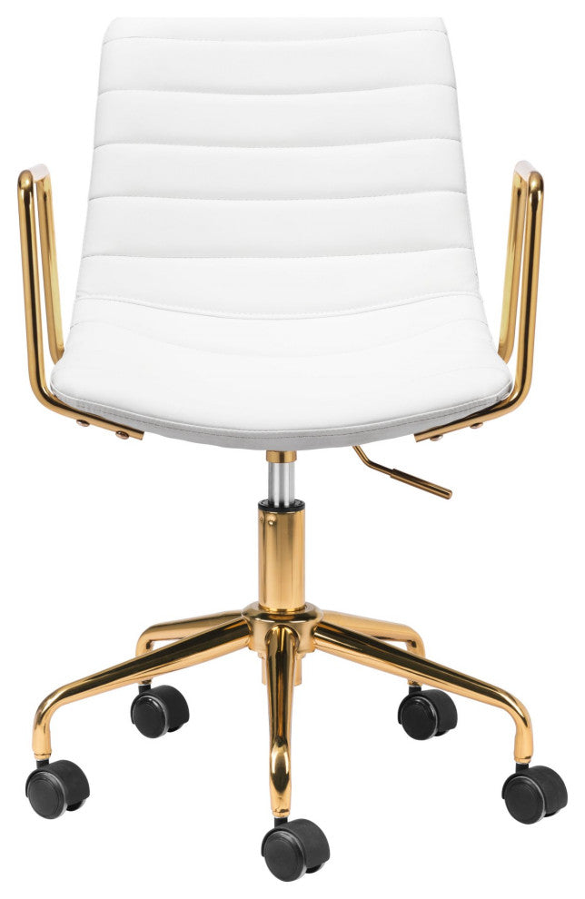 Computer Chair, Faux Vinyl Leather, Steel, White, Gold, Home Business Office