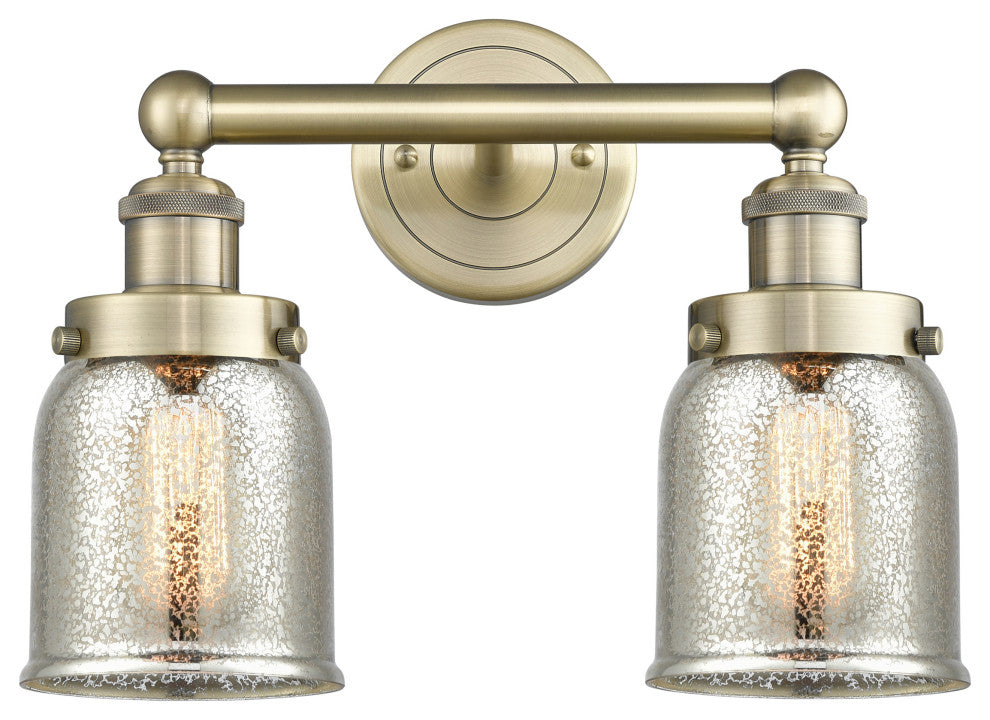 Edison Small Bell 2-Light 16" Vanity Light, Antique Brass Finish, Mercury Shade