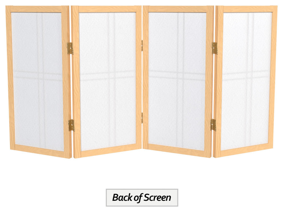 2' Tall Desktop Double Cross Shoji Screen, Natural, 4 Panels