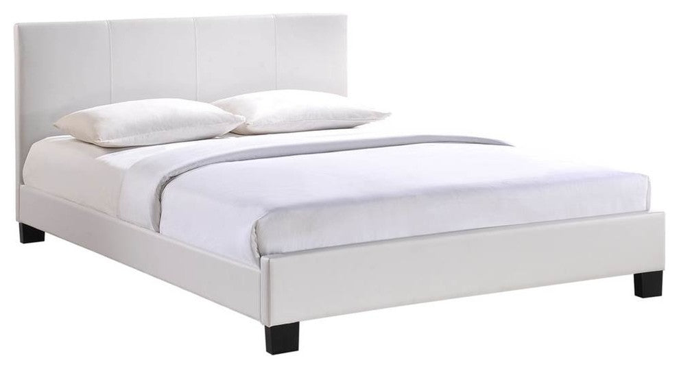 Modern Contemporary Queen Size Vinyl Bed Frame, White Faux Leather