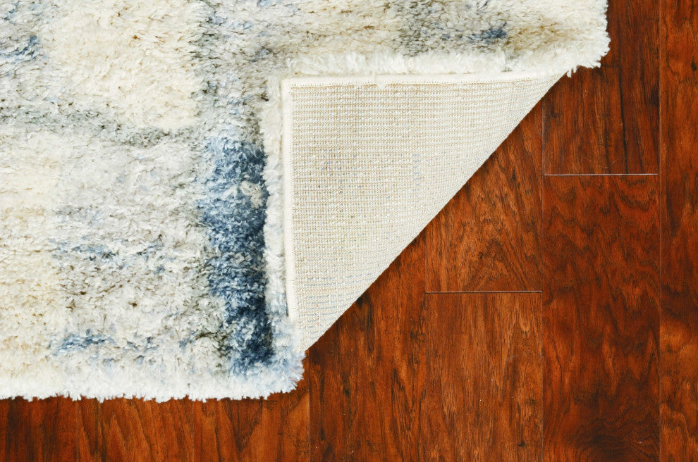 HomeRoots 9'x13' Ivory Blue Machine Woven Color Block Abstract Indoor Area Rug