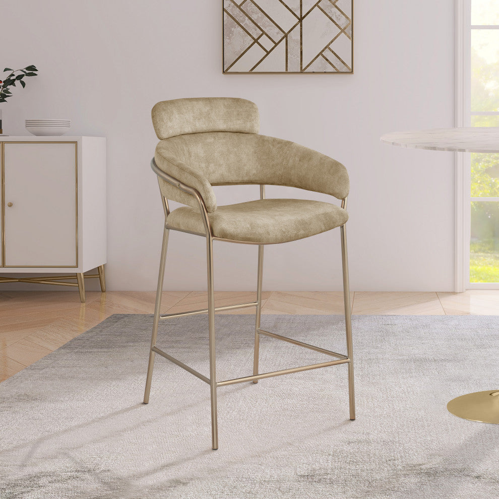 Yara Beige Velvet Upholstered Counter Stool, Beige