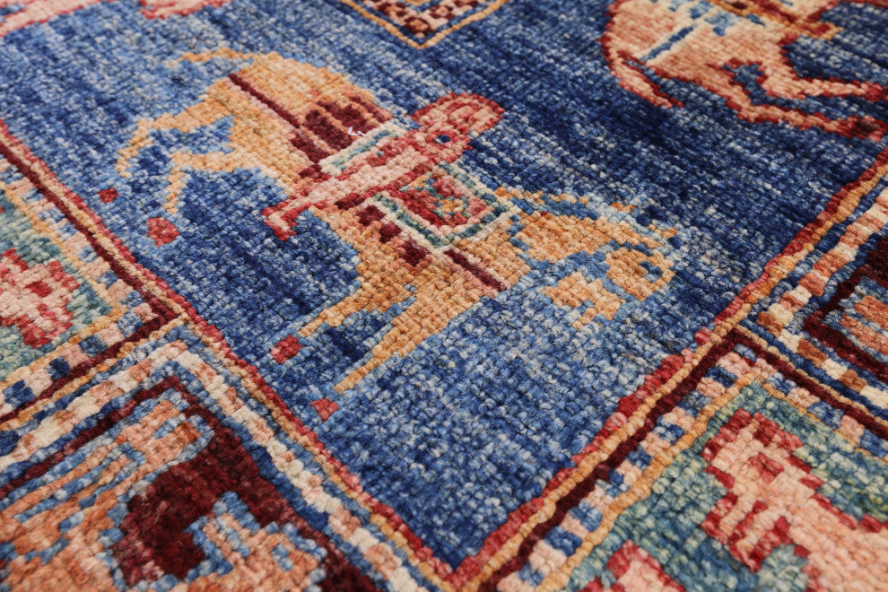 2' 9" X 4' 1" Handmade Antiqued Pazyryk Historical Design Wool Rug Q10883