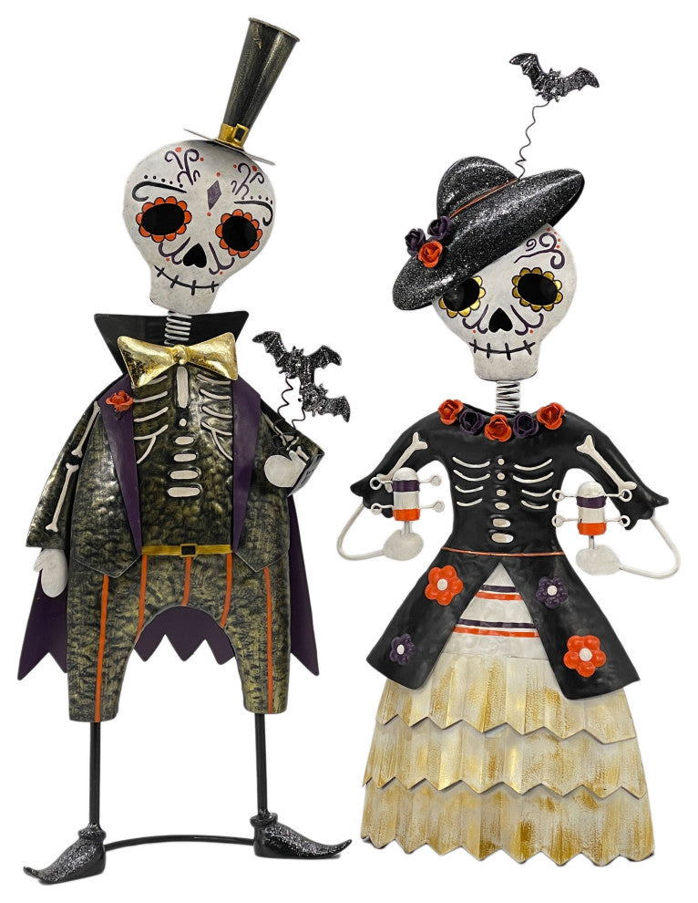 Dia De Los Muertos Halloween Ghost Couple Set Metal Statue