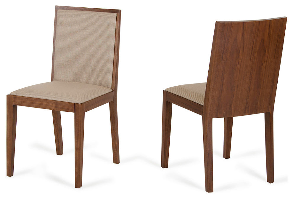 35" Tobacco Wood and Beige Fabric Desk Chair
