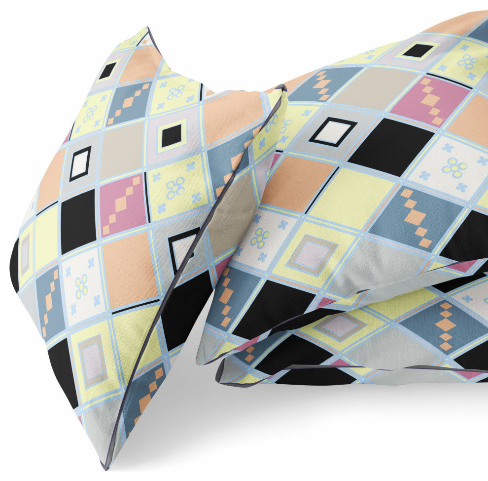 20" Yellow Pink Tile Indoor Outdoor Zippered Throw Pillow