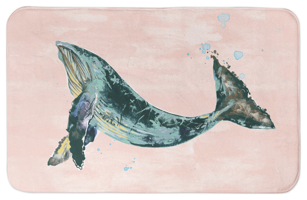 Teal Whale On Pink 21x34 Bath Mat