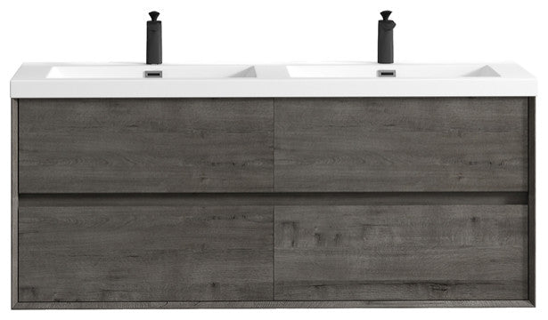 Ashley 60'' Floating Vanity, Acrylic Top, Double Sink, Smoke Oak