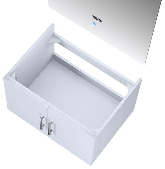 Geneva Transitional Glossy White 30" Single Vanity with 30" Led Mirror