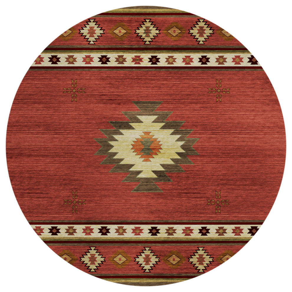Indoor/Outdoor Phoenix PH4 Paprika Machine Washable 8' x 8' Round Rug
