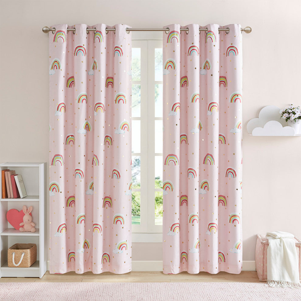 Mi Zone Kids Room Rainbow Curtains Total Blackout Window Panel,50" X 84", Pink