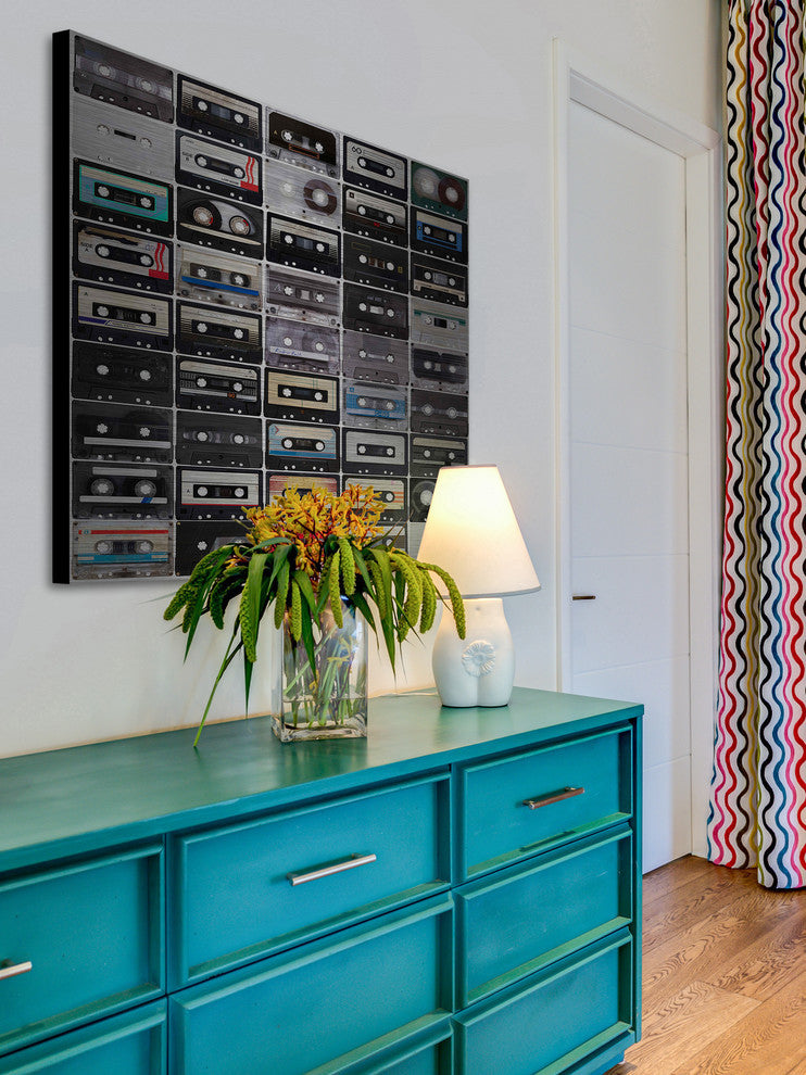 "Cassette Rows" Painting Print on Brushed Aluminum, 18"x18"