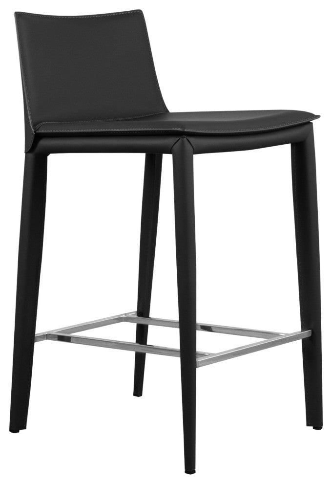 Elite Living Hilton Leather 25.5" Counter Height Bar Stool, Black
