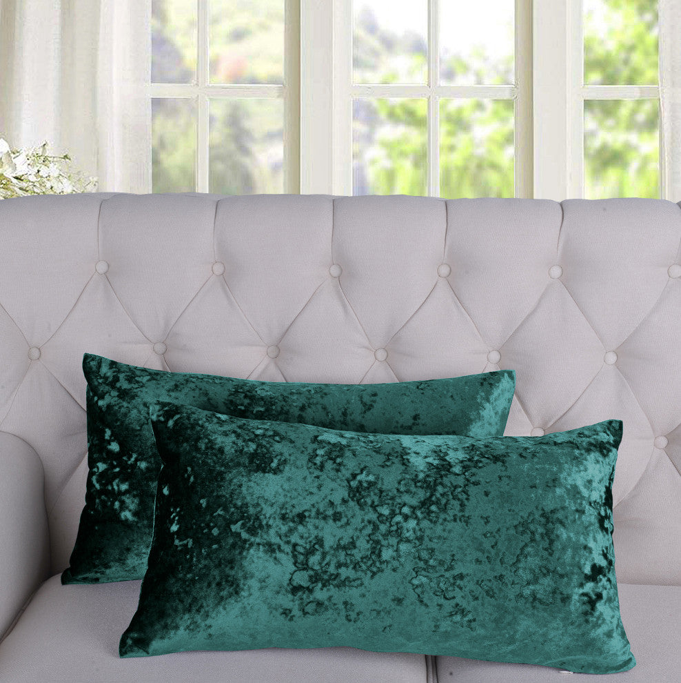 Crushed Velvet Pillow Cover 2 Piece Set, Sapphire, 14" X 26"