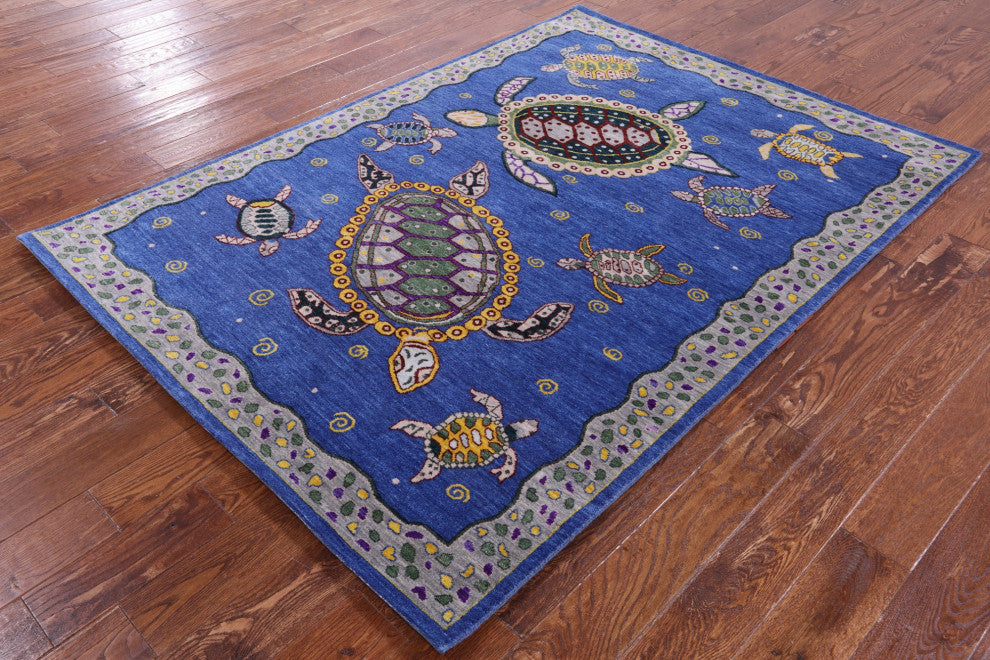5' 1" X 7' 2" Gabbeh Turtle Design Hand Knotted Rug - Q13527